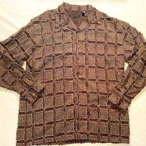 Jordan Craig Mens' Size Large - Frayed Windowpane Song Sleeve Shirt - Brown